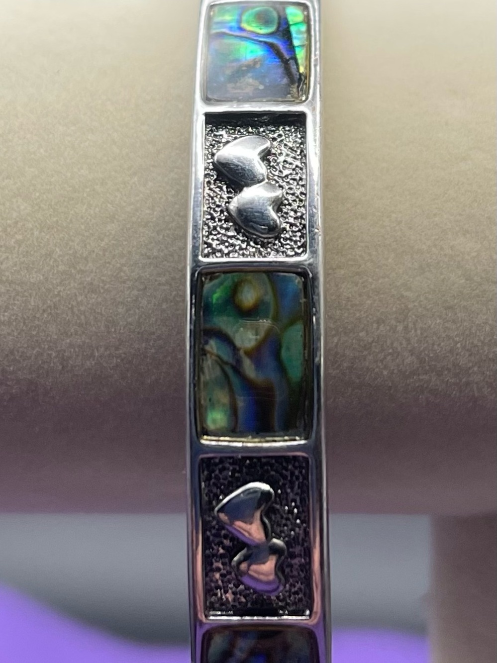 Vintage Monet Silver Tone Abalone Shell
Inlay Bangle Bracelet